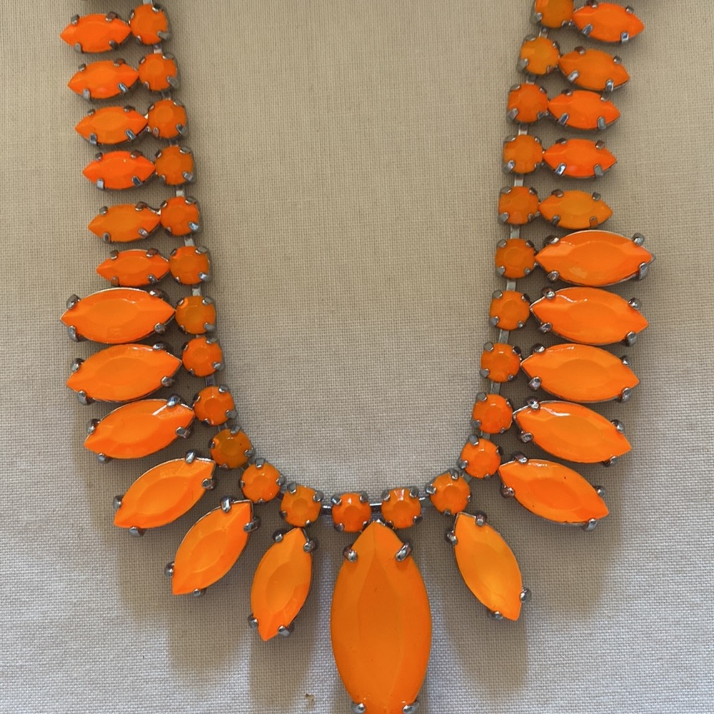 Statement Orange Crystal Silver Tone Necklace - image 4